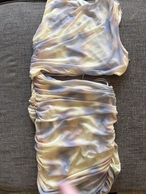 Zara Pastel Yellow and Lavender Ruched Mini Dress